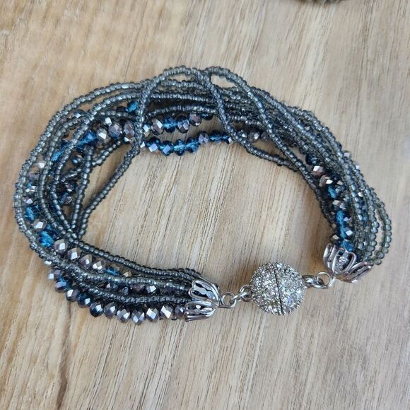 🩵Premier "Seaside" Teal & Gray Multistrand Beaded Magnetic Bracelet - Picture 2 of 11